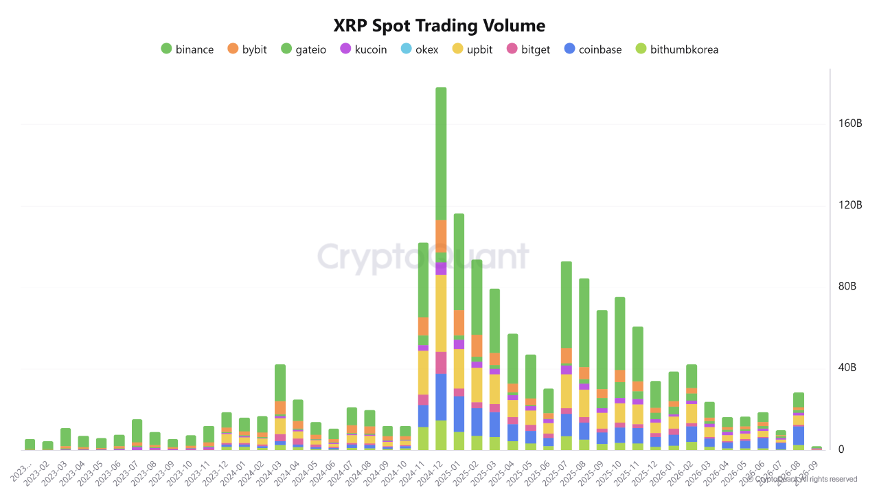 XRP trading volume on exchanges including Binance