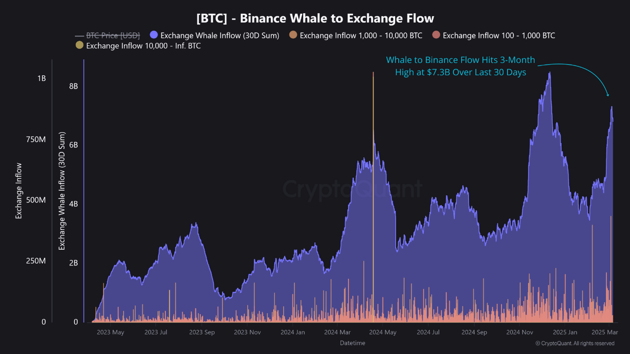Whale to Binance Flow Hits 3-Month High at $7.3B Over Last 30 Days 🐳 |  CryptoQuant