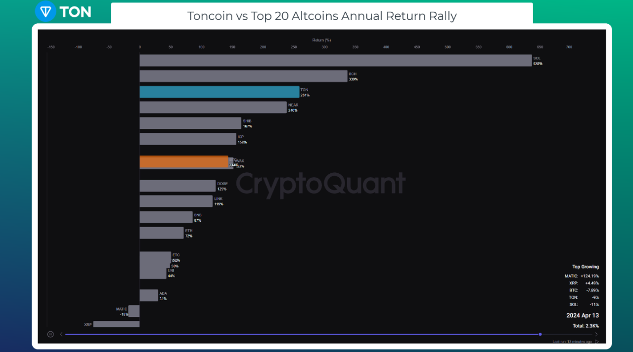 The Incredible Rally of Toncoin Among the Top 20 Cryptocurrencies |  CryptoQuant