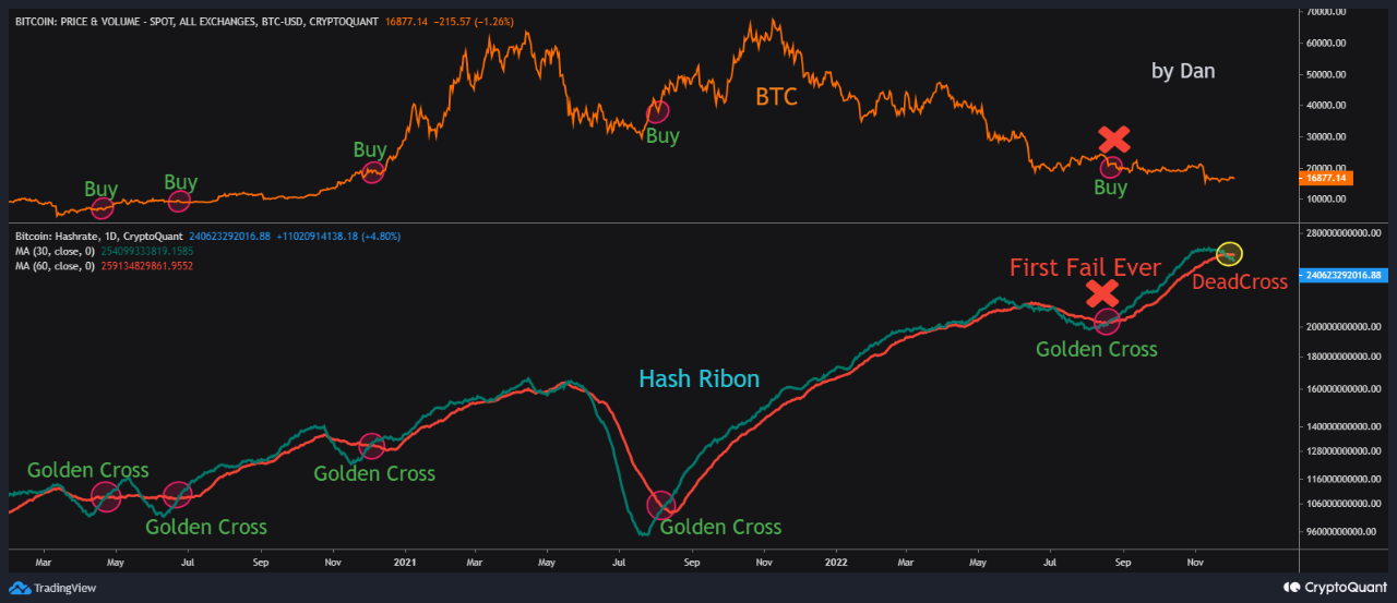 Bitcoin Hash Ribbon ოქროს ჯვარი