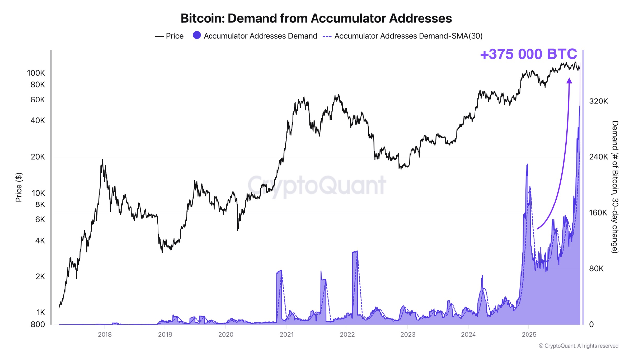 Addresses accumulating BTC are reaching record levels. | CryptoQuant