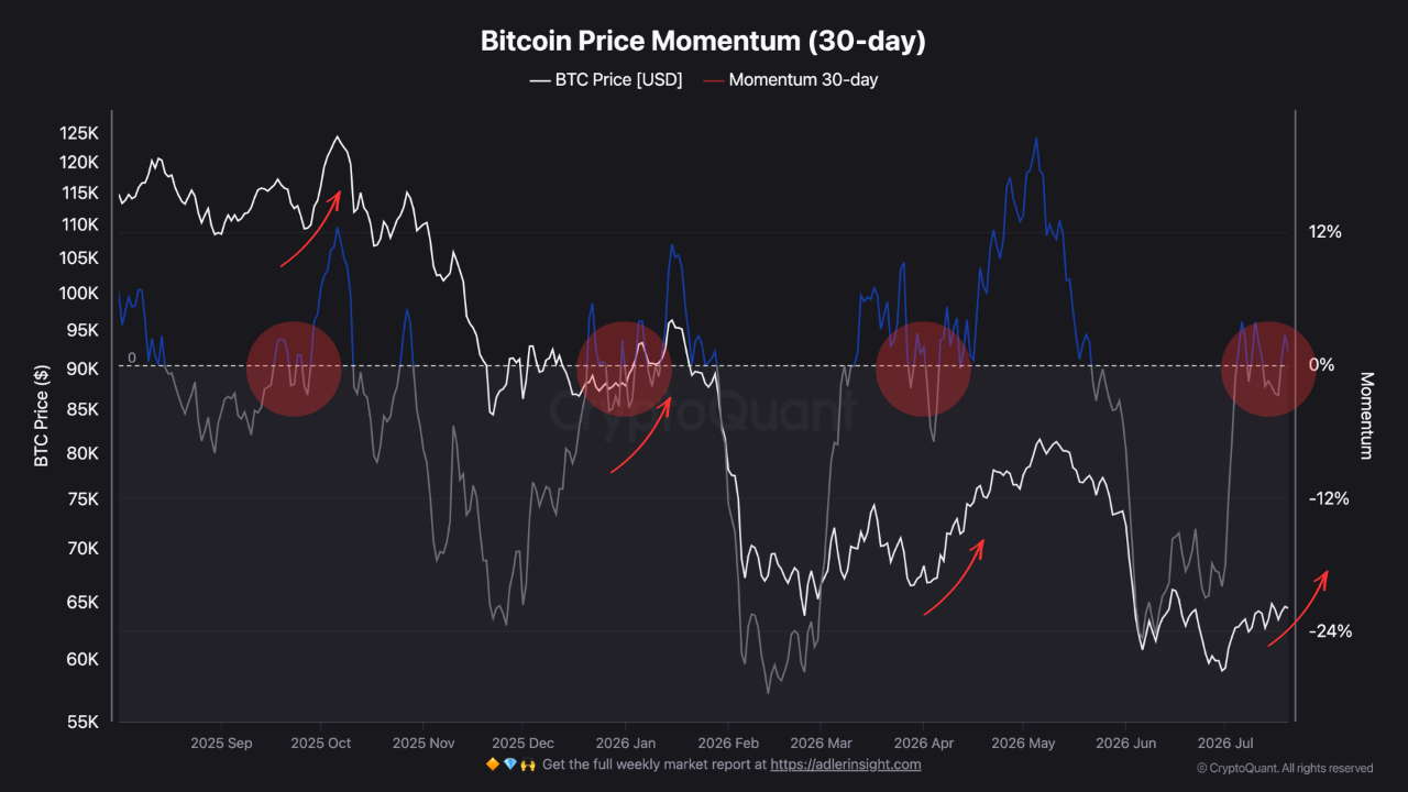 Bitcoin Price Momentum per CryptoQuant