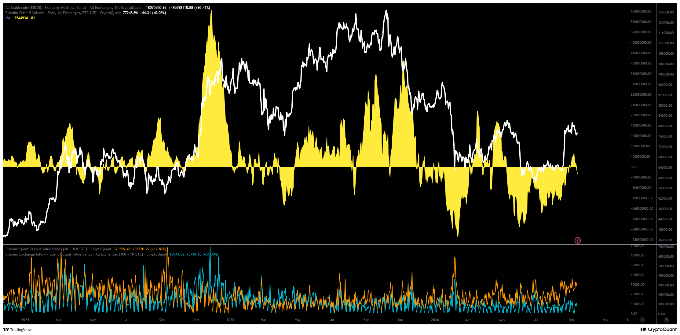 The crypto market's rise is accompanied by a net inflow of stablecoins.