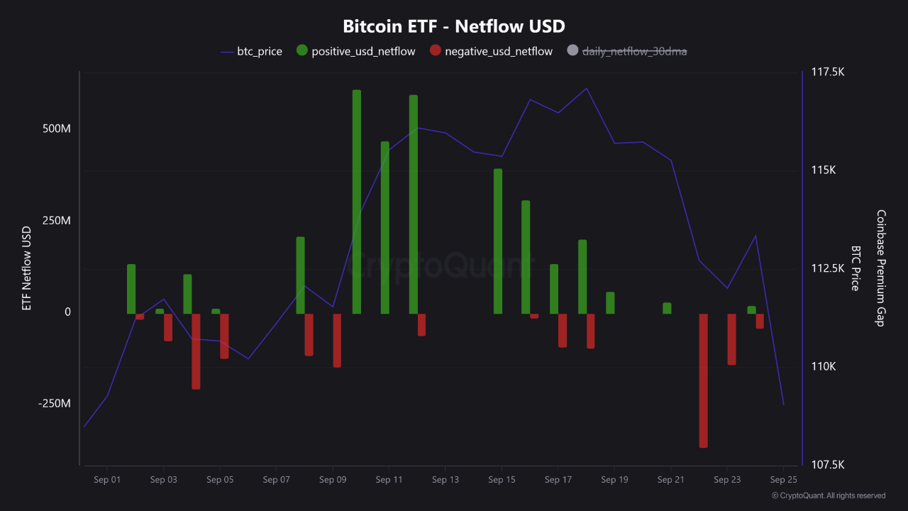 Largest September Outflow from Bitcoin ETFs | 크립토퀀트